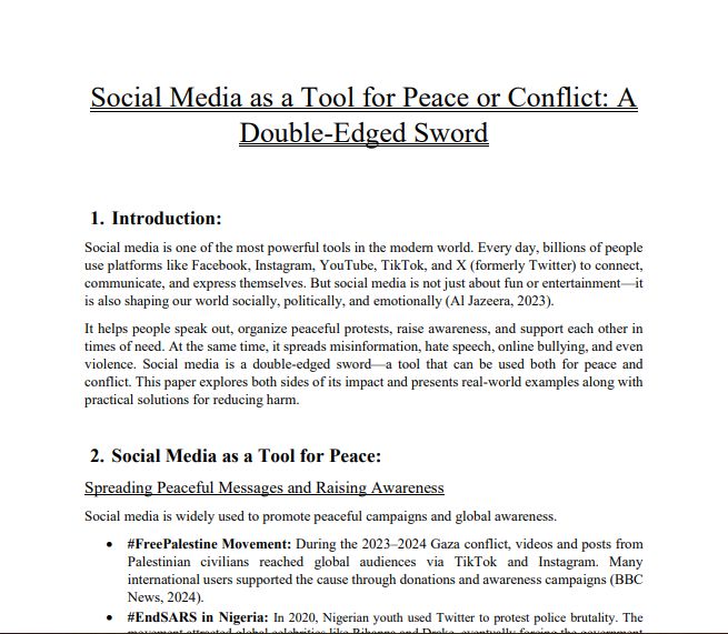 Social Media as a Tool for Peace or Conflict: A Double-Edged Sword